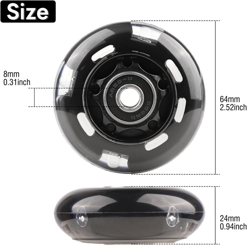 WHEELGOO 8 قطع عجلات التزلج على الجليد مع أضواء LED 64/70/72/76/80 مم مع حوامل 85-88A للأطفال والمبتدئين - Image 2